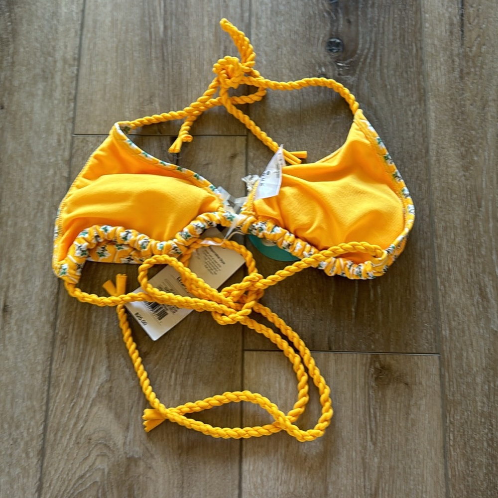 NWT Yellow Patterns String Bikini Top Size L - Picture 4 of 5